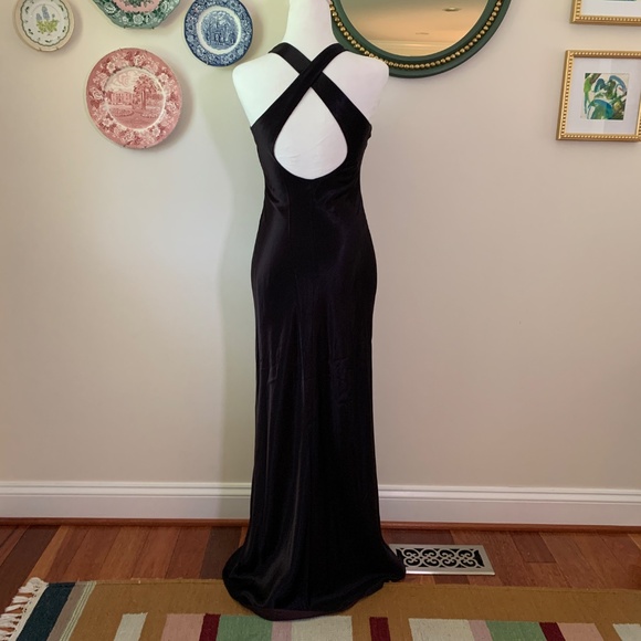 Vintage 90s Racerback Halter Deep Eggplant Purple Bias Satin Dress Gown 2 - Picture 5 of 10